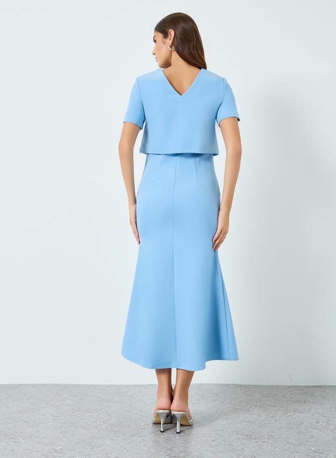 Styli Women Blue Short Sleeves A-Line Maxi Dress - Image 4